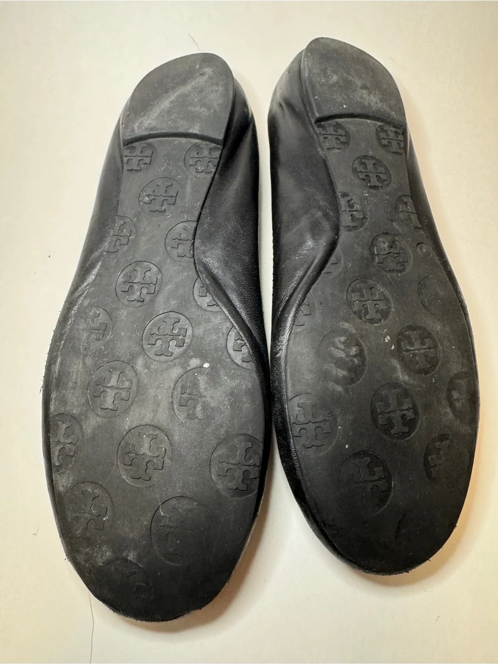 Tory Burch Black Leather Ballet Flats with Silver Logo Medallions